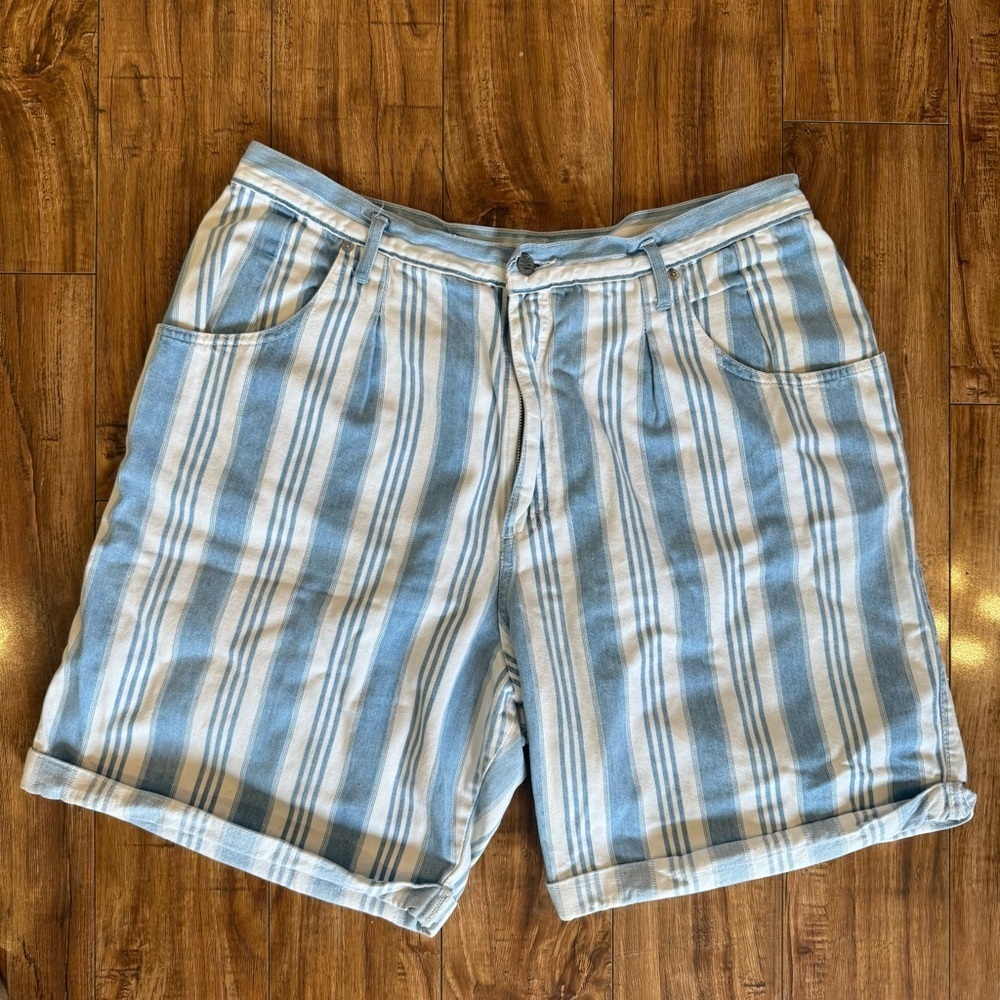 Gitano Womens Vintage Blue White Striped Jean Cuffed Shorts Size 36 22W